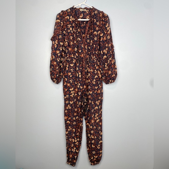 Ulla Johnson Delphine Floral Ruffle Jumpsuit Navy Blue Multi Color Floral Size 4 - Picture 2 of 13